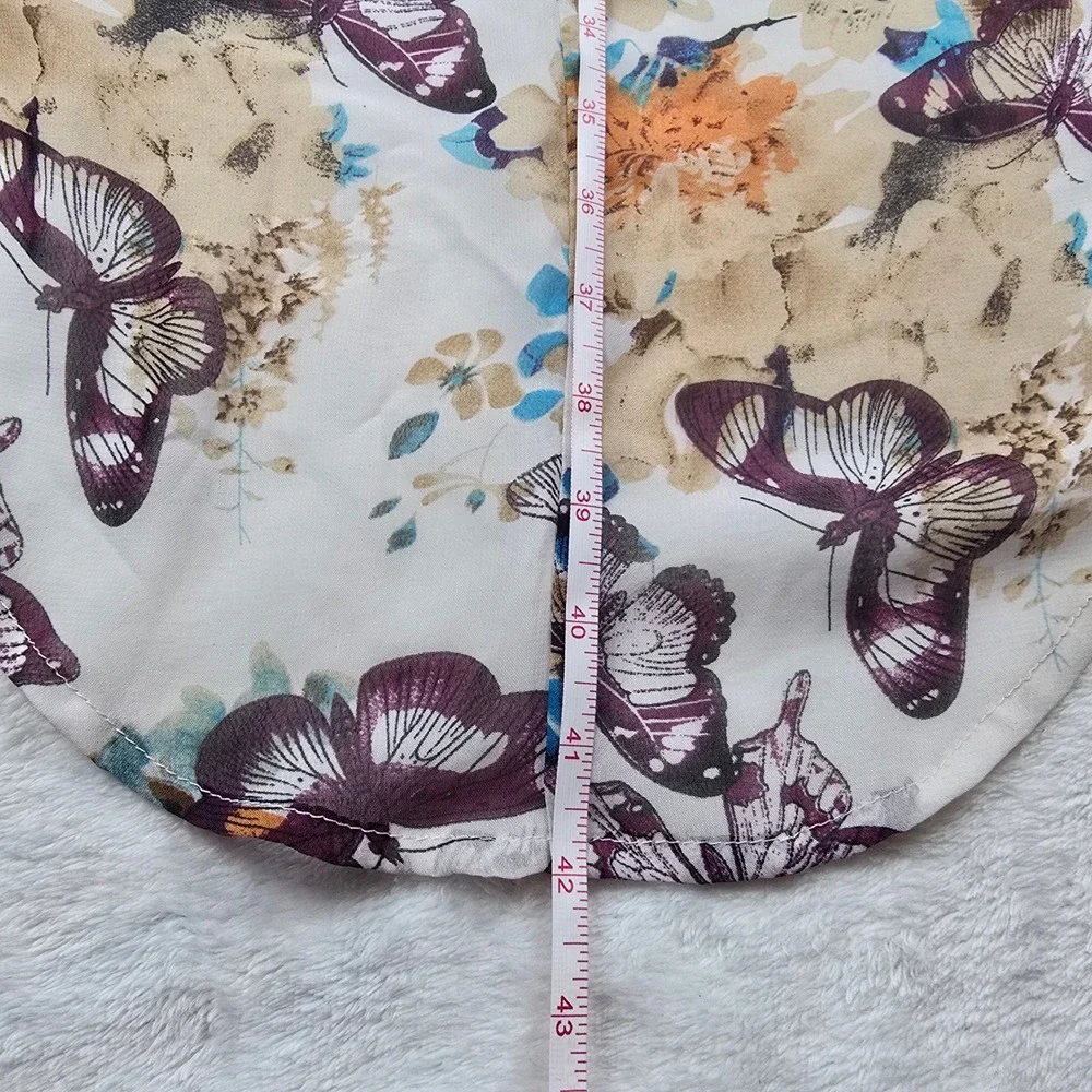 Butterfly Floral Sheer Kimono Duster Swimsuit Cover Up High Low Hem Medium